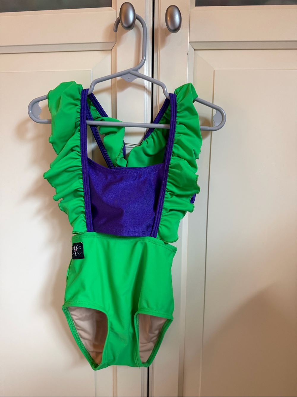 Kandi Kouture Green Ruffled Dance Leo with Two Purple Bralettes